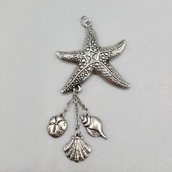 Starfish Pendant Necklace Dangling Seashell Charms Ball Chain Silver Tone - Picture 3 of 4